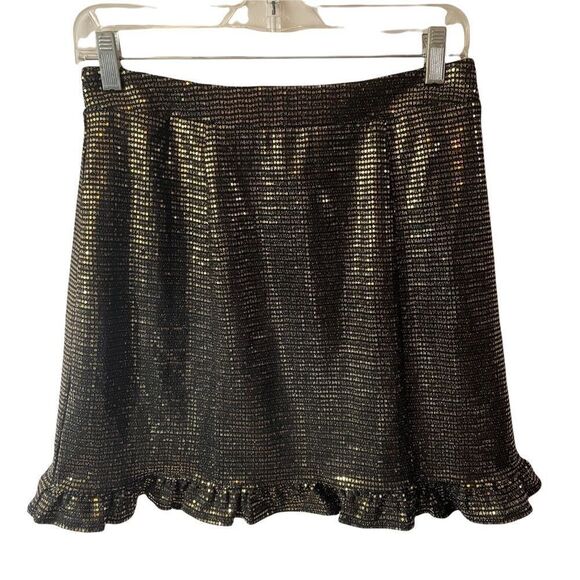 🆕Francesca's Collections Mi Ami Black / Gold Ruffle Hem Mini Skirt Size Large - Picture 1 of 5